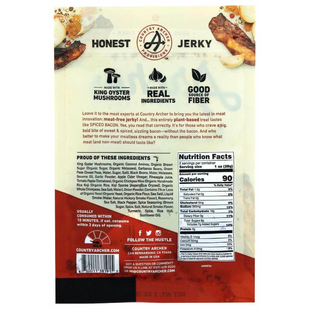 COUNTRY ARCHER Country Archer Jerky Plnt Bsd Spcd Bacon, 2 Oz