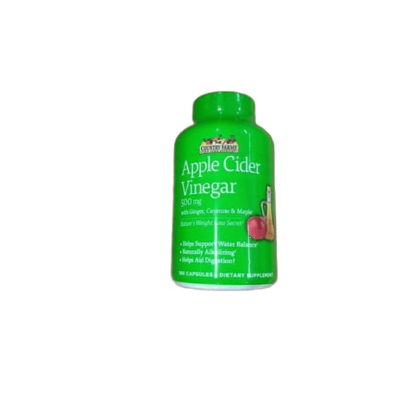 Country Farms Apple Cider Vinegar 500mg, 180 Capsules - ShelHealth.Com