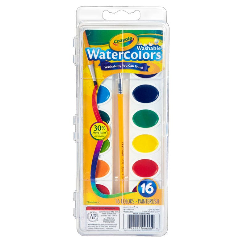 Crayola Washable Watercolor Set 16 Semi Moist Oval Pans 1 Brush (Pack of 10) - Paint - Crayola LLC