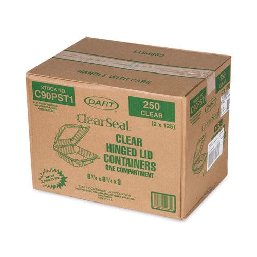 Dart Clearseal Hinged-lid Plastic Containers 8.3 X 8.3 X 3 Clear Plastic 250/carton - Food Service - Dart®