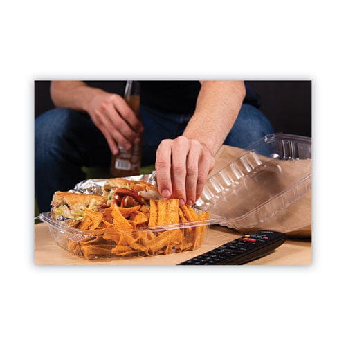 Dart Clearseal Hinged-lid Plastic Containers 9.3 X 8.8 X 3 Clear Plastic 100/bag 2 Bags/carton - Food Service - Dart®