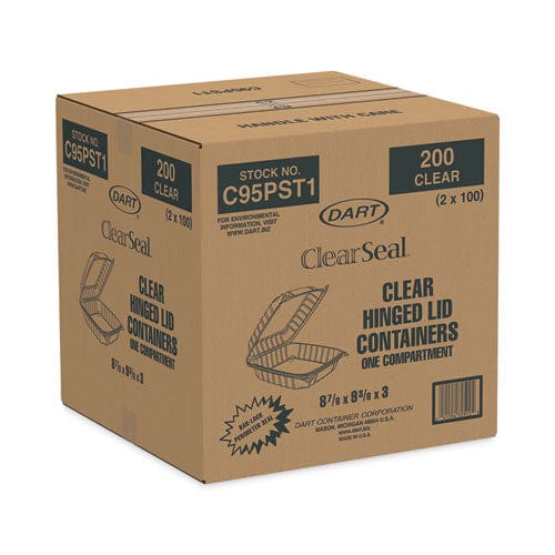 Dart Clearseal Hinged-lid Plastic Containers 9.3 X 8.8 X 3 Clear Plastic 100/bag 2 Bags/carton - Food Service - Dart®