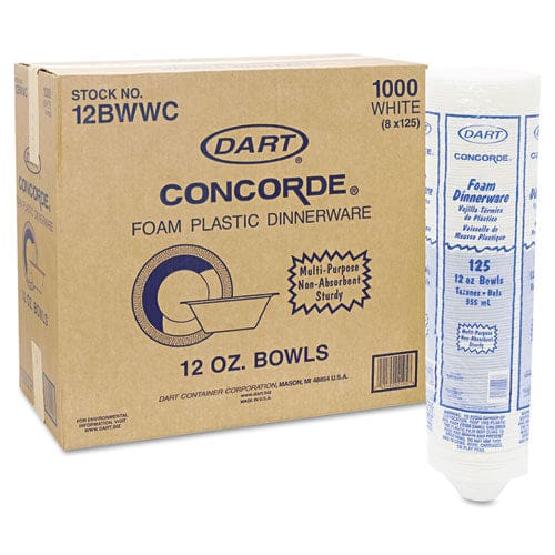 Dart Concorde Foam Bowl 10 12 Oz White 125/pack 8 Packs/carton - Food Service - Dart®