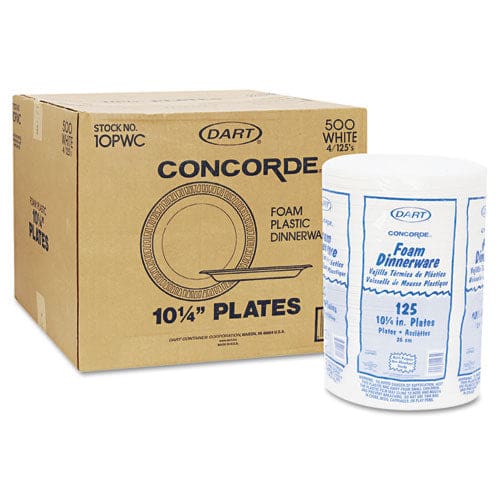 Dart Concorde Foam Plate 10.25 Dia White 125/pack 4 Packs/carton - Food Service - Dart®