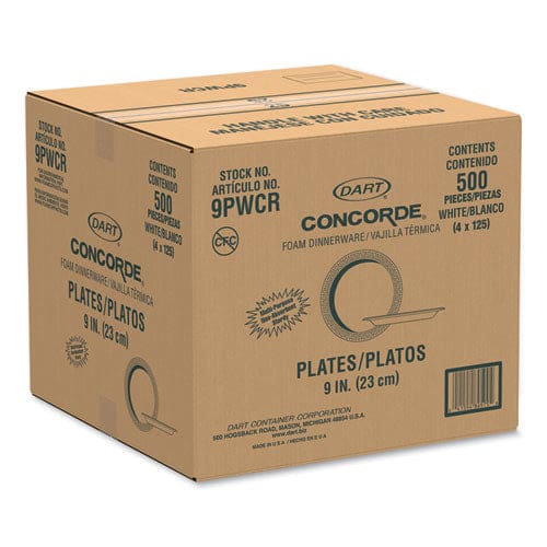 Dart Concorde Foam Plate 9 Dia White 125/pack 4 Packs/carton - Food Service - Dart®