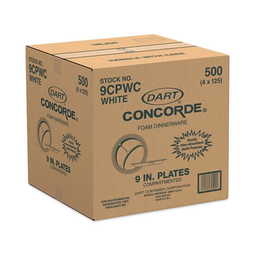 Dart Concorde Non-laminated Foam Plate 3-compartment 9 Dia 125/pack 4 Packs/carton - Food Service - Dart®