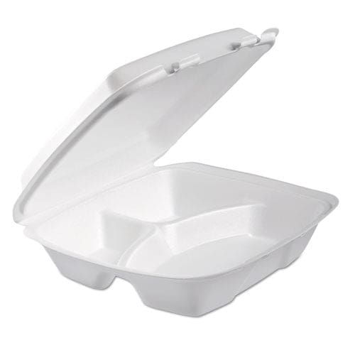 Dart Foam Hinged Lid Container Performer Perforated Lid 3-compartment 9 X 9.4 X 3 White 100/bag 2 Bag/carton - Food Service - Dart®