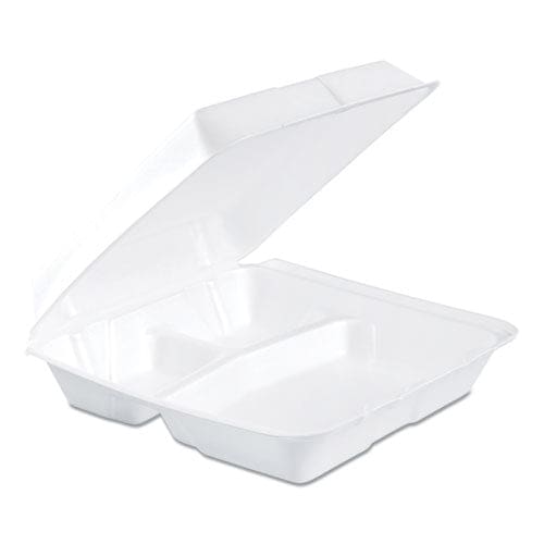 Dart Foam Hinged Lid Container Performer Perforated Lid 3-compartment 9 X 9.4 X 3 White 100/bag 2 Bag/carton - Food Service - Dart®
