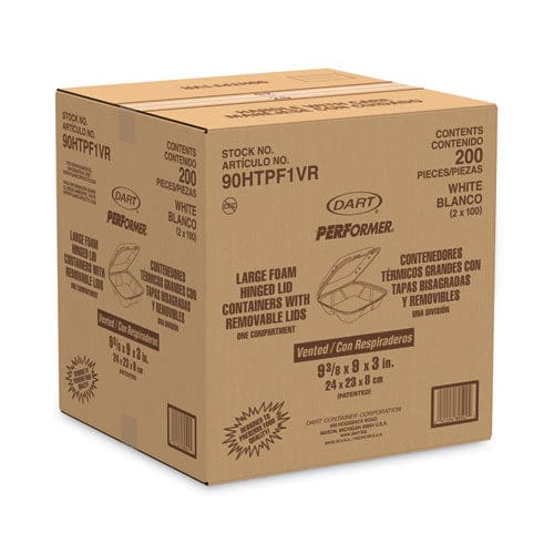 Dart Foam Hinged Lid Container Vented Lid 9 X 9.4 X 3 White 100/pack 2 Packs/carton - Food Service - Dart®