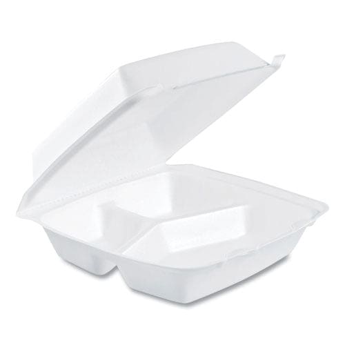 Dart Foam Hinged Lid Containers 3-compartment 8.38 X 7.78 X 3.25 200/carton - Food Service - Dart®