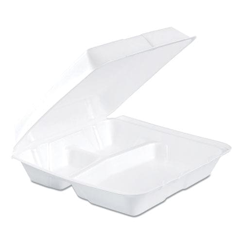 Dart Foam Hinged Lid Containers 3-compartment 9.25 X 9.5 X 3 White 200/carton - Food Service - Dart®