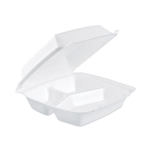 Dart Insulated Foam Hinged Lid Containers 3-compartment. 7.9 X 8.4 X 3.3 White 200/carton - Food Service - Dart®