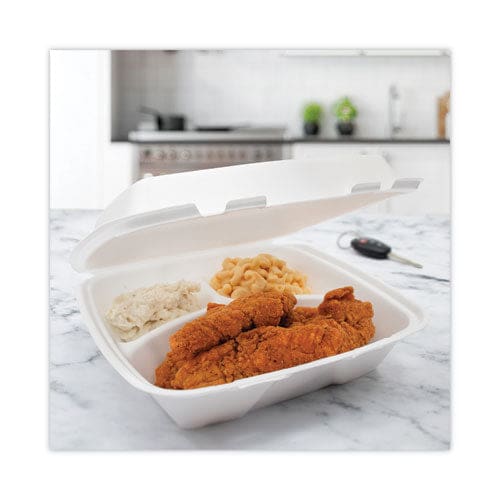 Dart Insulated Foam Hinged Lid Containers 3-compartment 9 X 9.4 X 3 White 200/pack 2 Packs/carton - Food Service - Dart®