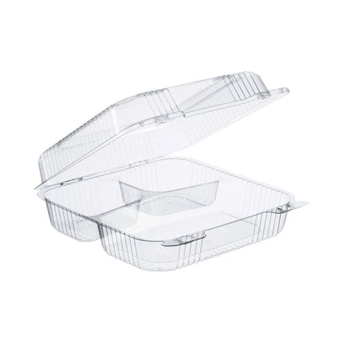 Dart Staylock Clear Hinged Lid Containers 3-compartment 8.6 X 9 X 3 Clear Plastic 100/packs 2 Packs/carton - Food Service - Dart®