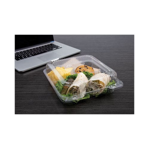 Dart Staylock Clear Hinged Lid Containers 3-compartment 8.6 X 9 X 3 Clear Plastic 100/packs 2 Packs/carton - Food Service - Dart®