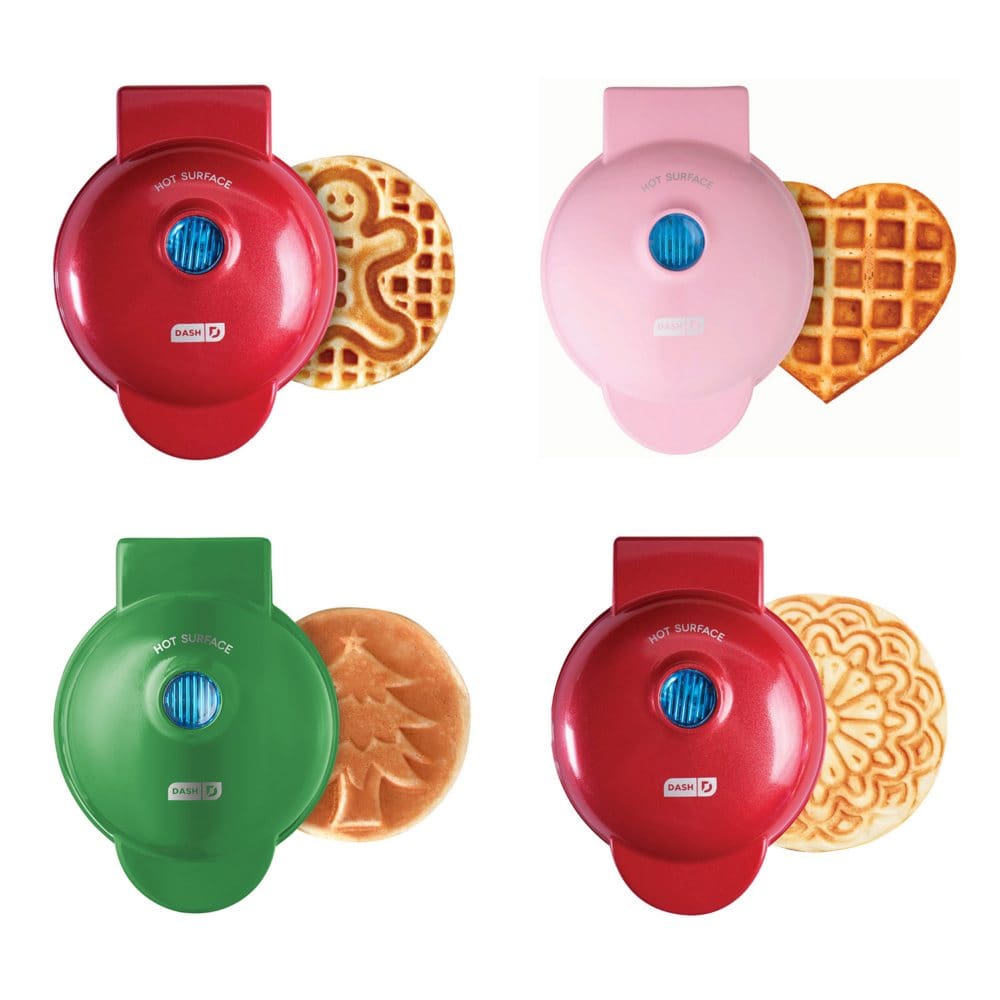 Dash Holiday Mini Maker Set of 4 Heart Gingerbread and Christmas Tree Mini Waffle Maker - Dash - Dash