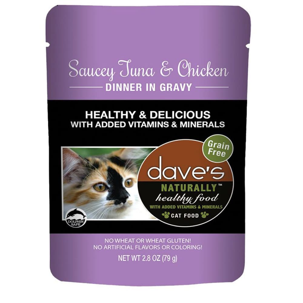 Daves Pet Food Cat Naturally Healthy Pouch - Saucey Tuna and Chicken Dinner in Gravy 2.8oz. (Case of 24) - Pet Supplies - Daves