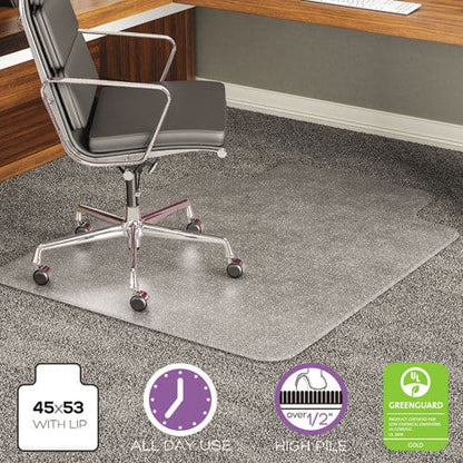 deflecto Execumat All Day Use Chair Mat For High Pile Carpet 45 X 53 Wide Lipped Clear - Furniture - deflecto®