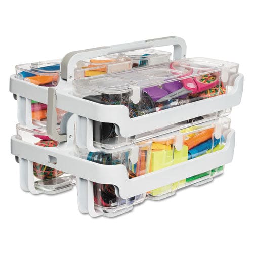 deflecto Stackable Caddy Organizer With S M And L Containers Plastic 10.5 X 14 X 6.5 White Caddy/clear Containers - School Supplies -