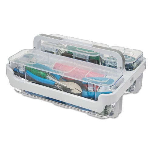 deflecto Stackable Caddy Organizer With S M And L Containers Plastic 10.5 X 14 X 6.5 White Caddy/clear Containers - School Supplies -