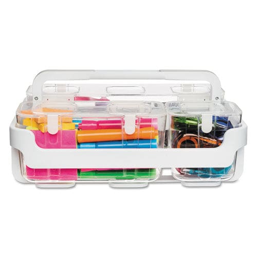 deflecto Stackable Caddy Organizer With S M And L Containers Plastic 10.5 X 14 X 6.5 White Caddy/clear Containers - School Supplies -