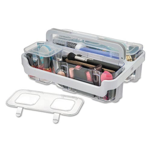 deflecto Stackable Caddy Organizer With S M And L Containers Plastic 10.5 X 14 X 6.5 White Caddy/clear Containers - School Supplies -