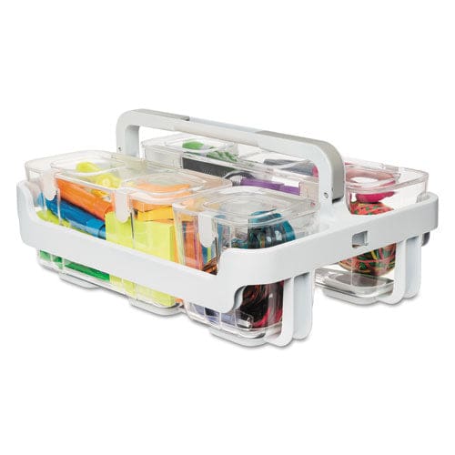 deflecto Stackable Caddy Organizer With S M And L Containers Plastic 10.5 X 14 X 6.5 White Caddy/clear Containers - School Supplies -