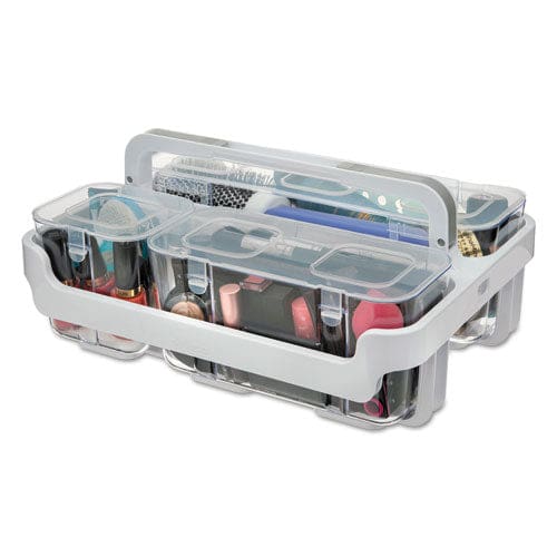 deflecto Stackable Caddy Organizer With S M And L Containers Plastic 10.5 X 14 X 6.5 White Caddy/clear Containers - School Supplies -