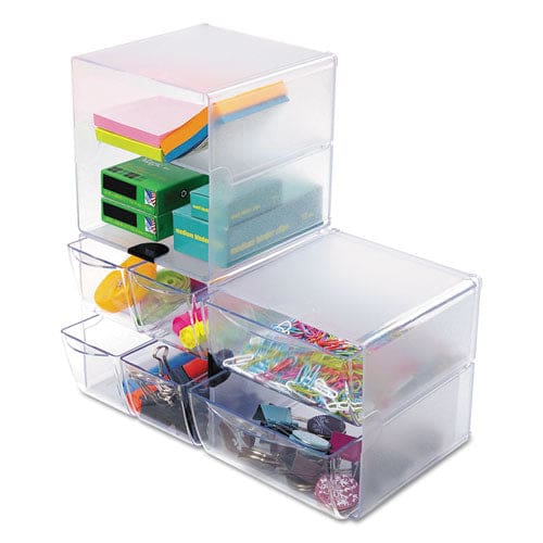 deflecto Stackable Cube Organizer 2 Compartments 2 Drawers Plastic 6 X 7.2 X 6 Clear - School Supplies - deflecto®