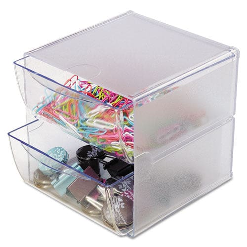 deflecto Stackable Cube Organizer 2 Compartments 2 Drawers Plastic 6 X 7.2 X 6 Clear - School Supplies - deflecto®