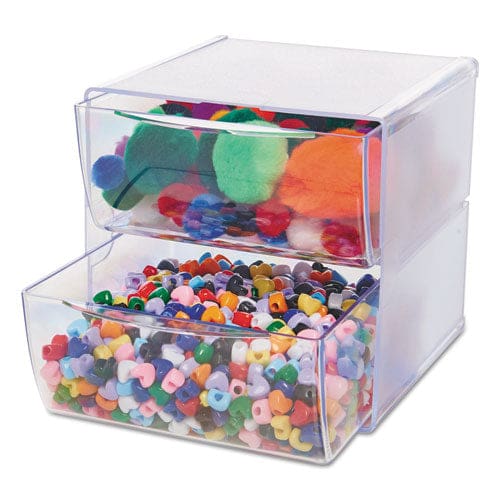 deflecto Stackable Cube Organizer 2 Compartments 2 Drawers Plastic 6 X 7.2 X 6 Clear - School Supplies - deflecto®