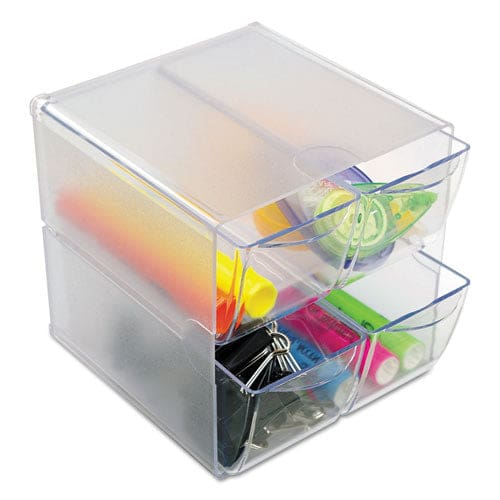 deflecto Stackable Cube Organizer 4 Compartments 4 Drawers Plastic 6 X 7.2 X 6 Clear - School Supplies - deflecto®