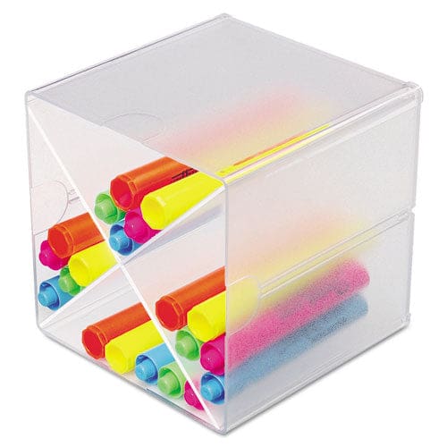 deflecto Stackable Cube Organizer 4 Compartments 4 Drawers Plastic 6 X 7.2 X 6 Clear - School Supplies - deflecto®