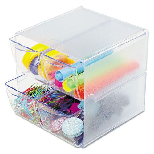 deflecto Stackable Cube Organizer 4 Compartments 4 Drawers Plastic 6 X 7.2 X 6 Clear - School Supplies - deflecto®