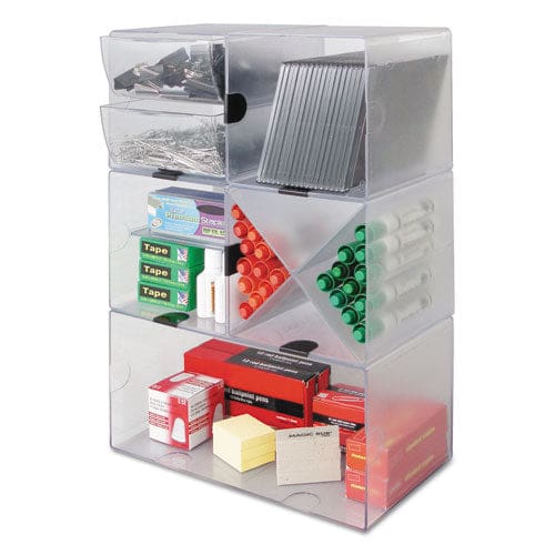 deflecto Stackable Cube Organizer 4 Compartments 4 Drawers Plastic 6 X 7.2 X 6 Clear - School Supplies - deflecto®