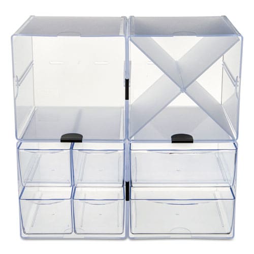 deflecto Stackable Cube Organizer X Divider 4 Compartments Plastic 6 X 7.2 X 6 Clear - School Supplies - deflecto®