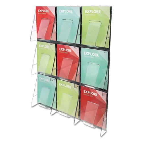 deflecto Stand-tall 9-bin Wall-mount Literature Rack Mag 27.5w X 3.38d X 35.63h Clear/black - Office - deflecto®