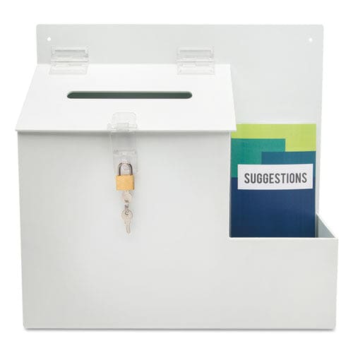 deflecto Suggestion Box Literature Holder With Locking Top 13.75 X 3.63 X 13.94 Plastic White - Office - deflecto®