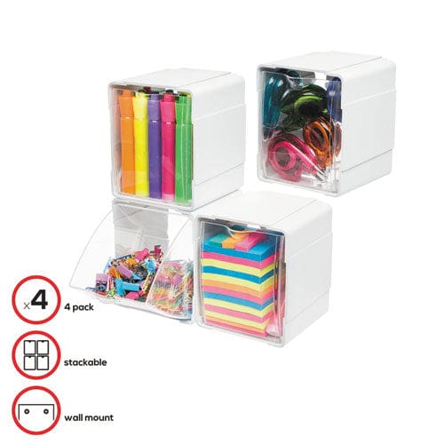 deflecto Tilt Bin Interlocking 4-bin Organizer Plastic 4.63 X 4.88 X 5.5 White/clear - School Supplies - deflecto®