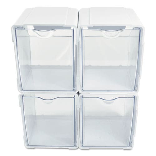 deflecto Tilt Bin Interlocking 4-bin Organizer Plastic 4.63 X 4.88 X 5.5 White/clear - School Supplies - deflecto®