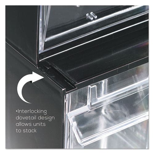 deflecto Tilt Bin Interlocking Multi-bin Storage Organizer 3 Sections 23.63 X 7.75 X 9.5 Black/clear - School Supplies - deflecto®