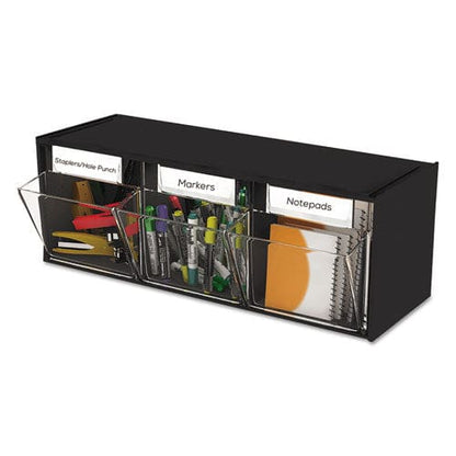 deflecto Tilt Bin Interlocking Multi-bin Storage Organizer 3 Sections 23.63 X 7.75 X 9.5 Black/clear - School Supplies - deflecto®