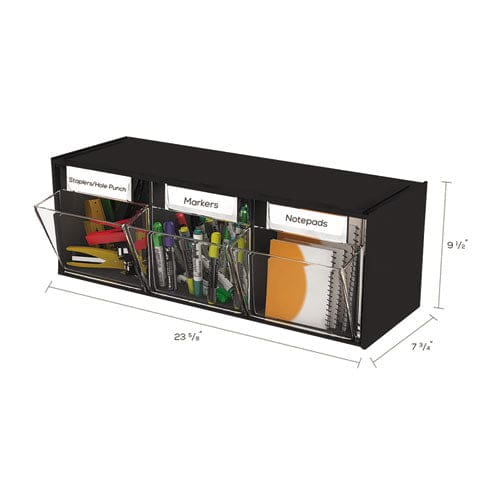 deflecto Tilt Bin Interlocking Multi-bin Storage Organizer 3 Sections 23.63 X 7.75 X 9.5 Black/clear - School Supplies - deflecto®