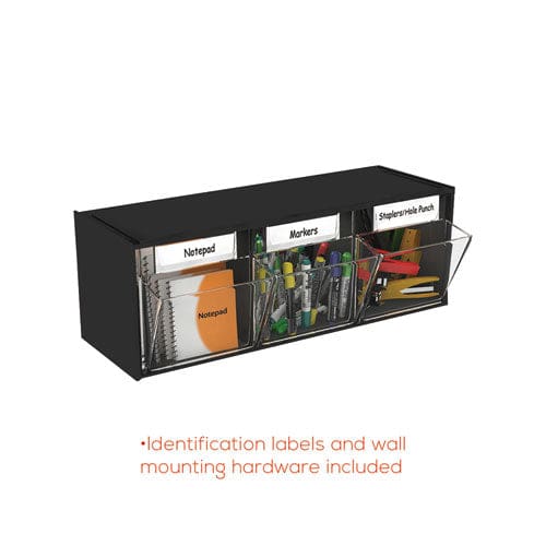 deflecto Tilt Bin Interlocking Multi-bin Storage Organizer 3 Sections 23.63 X 7.75 X 9.5 Black/clear - School Supplies - deflecto®