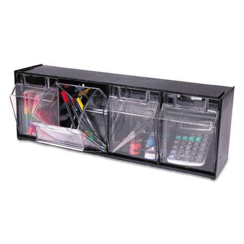 deflecto Tilt Bin Interlocking Multi-bin Storage Organizer 4 Sections 23.63 X 6.63 X 8.13 Black/clear - School Supplies - deflecto®