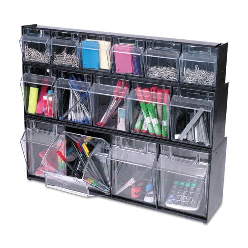 deflecto Tilt Bin Interlocking Multi-bin Storage Organizer 4 Sections 23.63 X 6.63 X 8.13 Black/clear - School Supplies - deflecto®