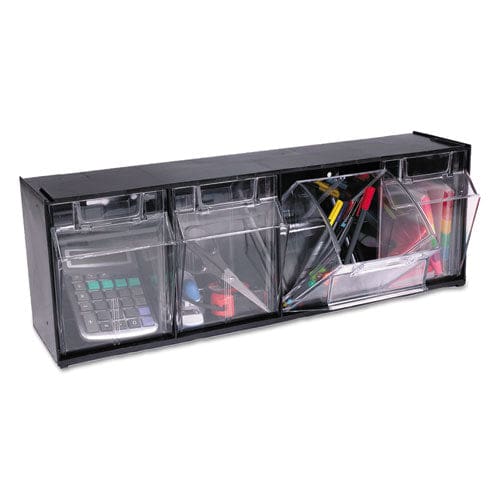 deflecto Tilt Bin Interlocking Multi-bin Storage Organizer 4 Sections 23.63 X 6.63 X 8.13 Black/clear - School Supplies - deflecto®