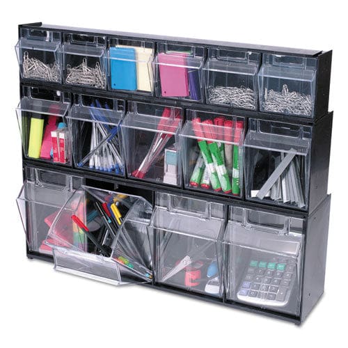 deflecto Tilt Bin Interlocking Multi-bin Storage Organizer 5 Sections 23.63 X 5.25 X 6.5 Black/clear - School Supplies - deflecto®