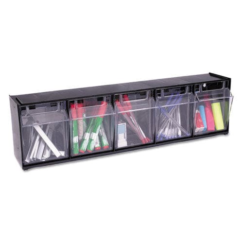 deflecto Tilt Bin Interlocking Multi-bin Storage Organizer 5 Sections 23.63 X 5.25 X 6.5 Black/clear - School Supplies - deflecto®