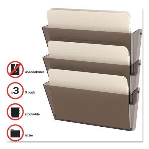 deflecto Unbreakable Docupocket Wall File 3 Sections Letter Size 14.5 X 3 X 6.5 Clear 3/pack - Office - deflecto®